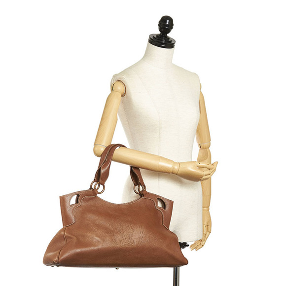 Cartier Marcello Punching Handbag Brown Leather Ladies CARTIER - Picture 12 of 12